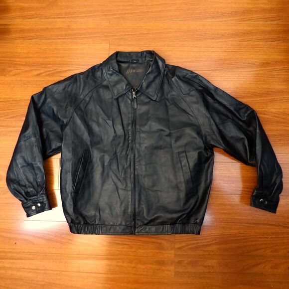 St Johns Bay Jacket Men L Black Leather Bomber Zip Quilted Lined Classic Pockets - Picture 1 of 14